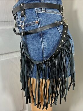 Womens belt Black Fringe Tassle Hip gothic punk black fringe